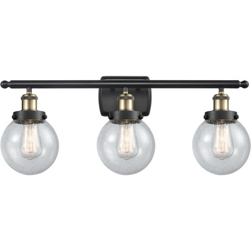 Ballston Beacon 3 Light 26 inch Black Antique Brass Bath Vanity Light Wall Light in Seedy Glass