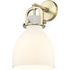 Downtown Urban Newton Bell Armed Sconce Wall Light in Brushed Brass, Matte White