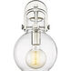 Newton Sphere Sconce Wall Light in Polished Nickel, Clear Glass