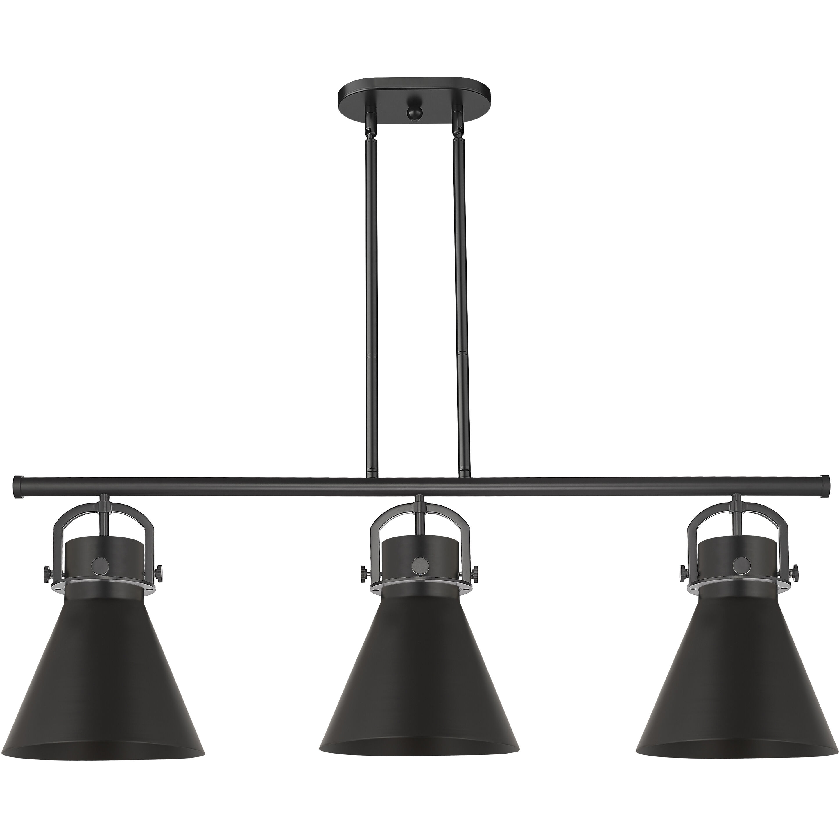 Newton Cone 3 Light 42 inch Matte Black Island Light With Curved Shade Holder Ceiling Light