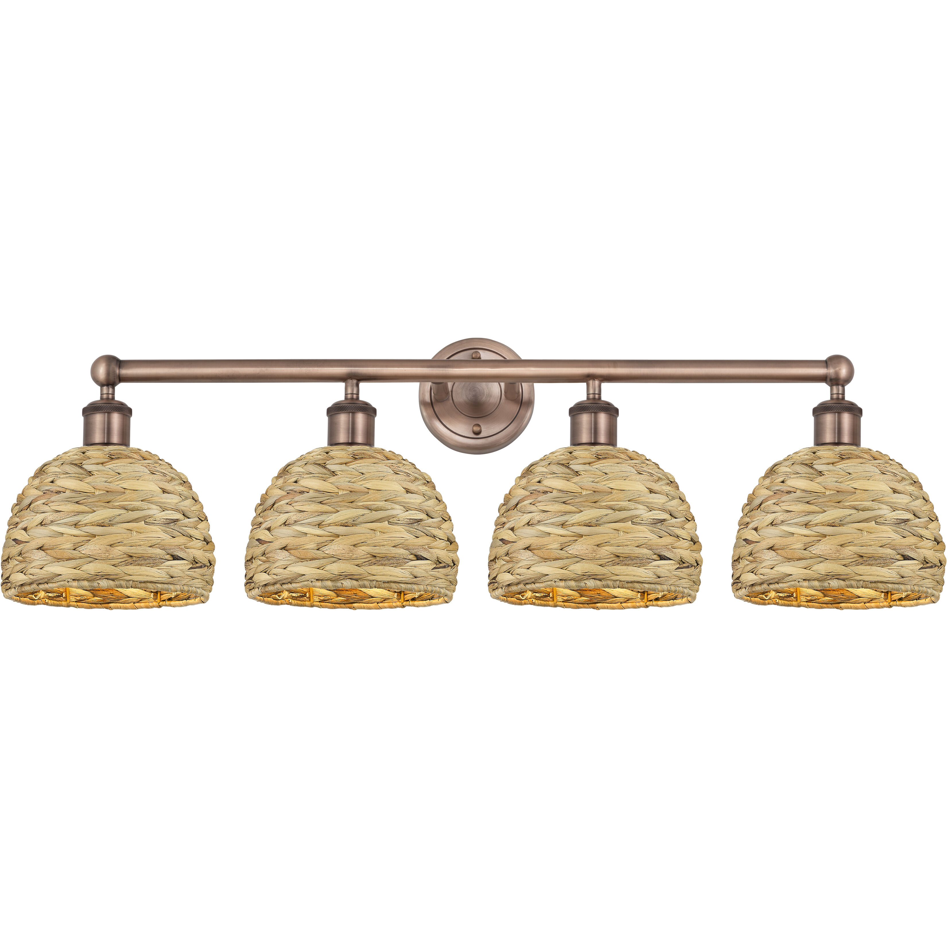 Edison Woven Rattan 4 Light 35 inch Antique Copper Bath Vanity Light Wall Light