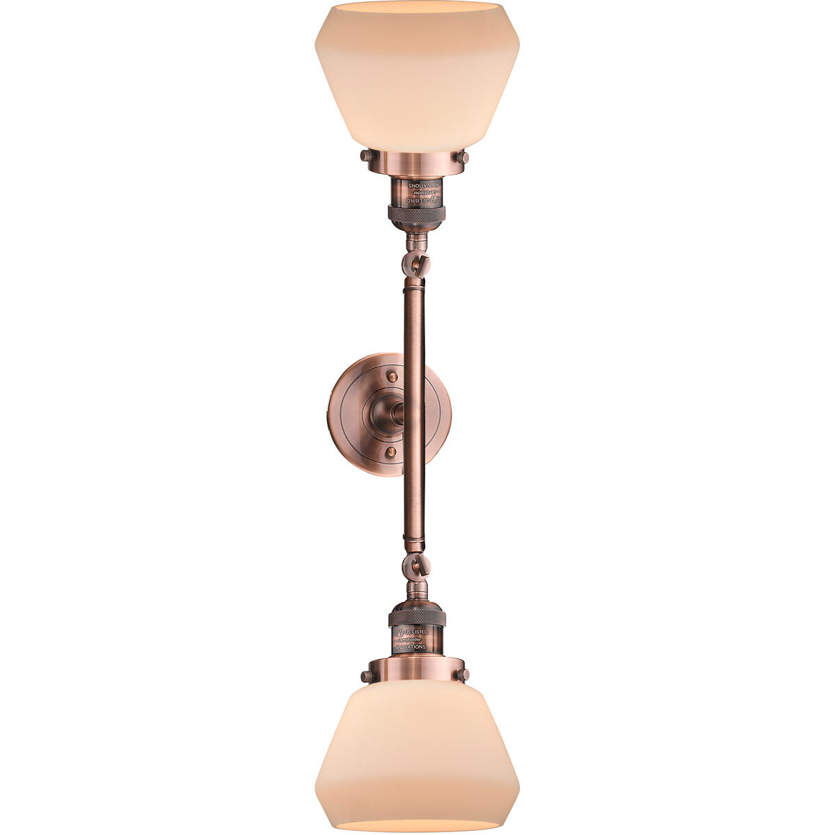 Franklin Restoration Fulton 2 Light 17 inch Antique Copper Bath Vanity Light Wall Light in Matte White Glass, Franklin Restoration