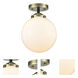 Nouveau Large Beacon LED 8 inch Black Antique Brass Semi-Flush Mount Ceiling Light in Matte White Glass, Nouveau