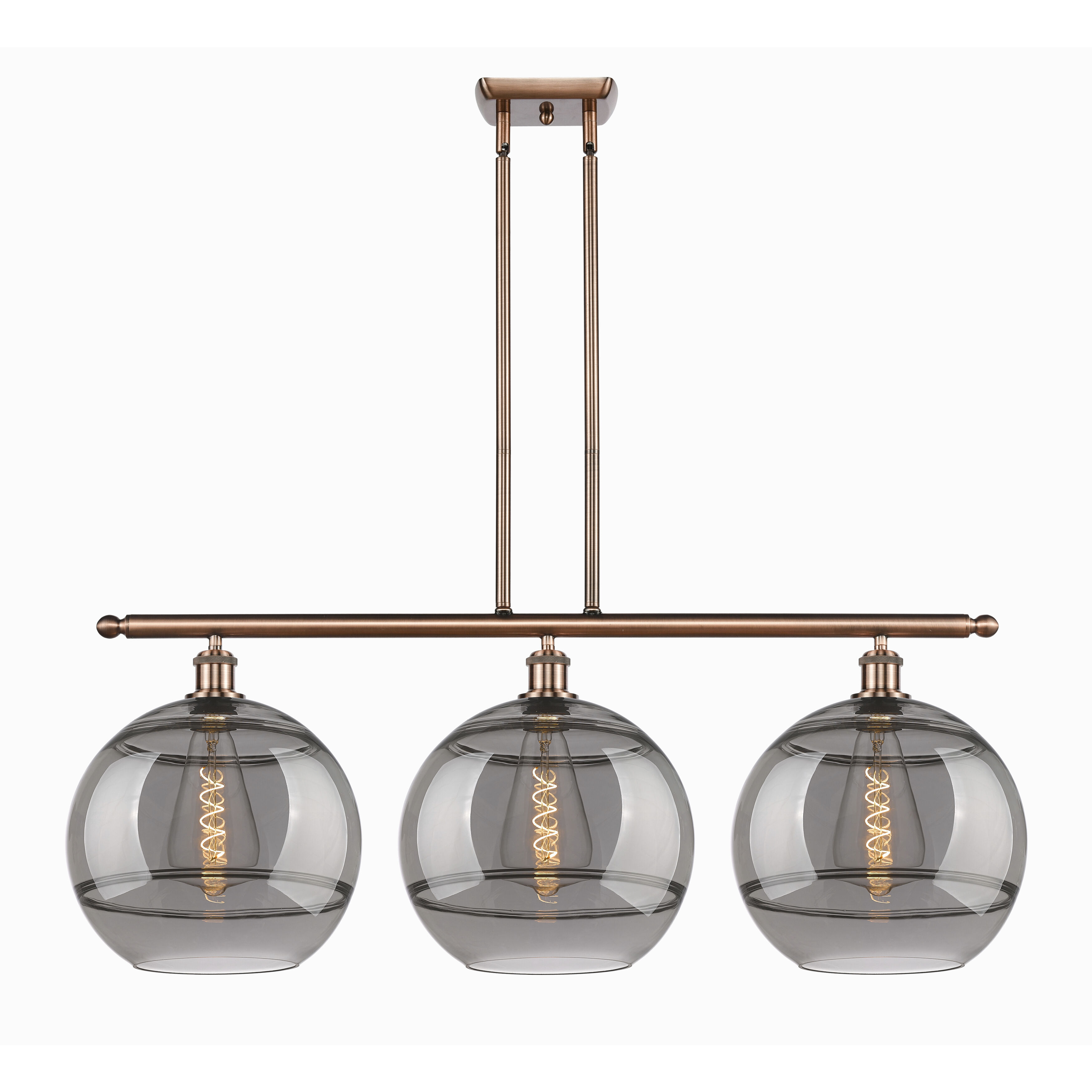 Ballston Rochester 3 Light 38.5 inch Antique Copper Stem Hung Island Light Ceiling Light
