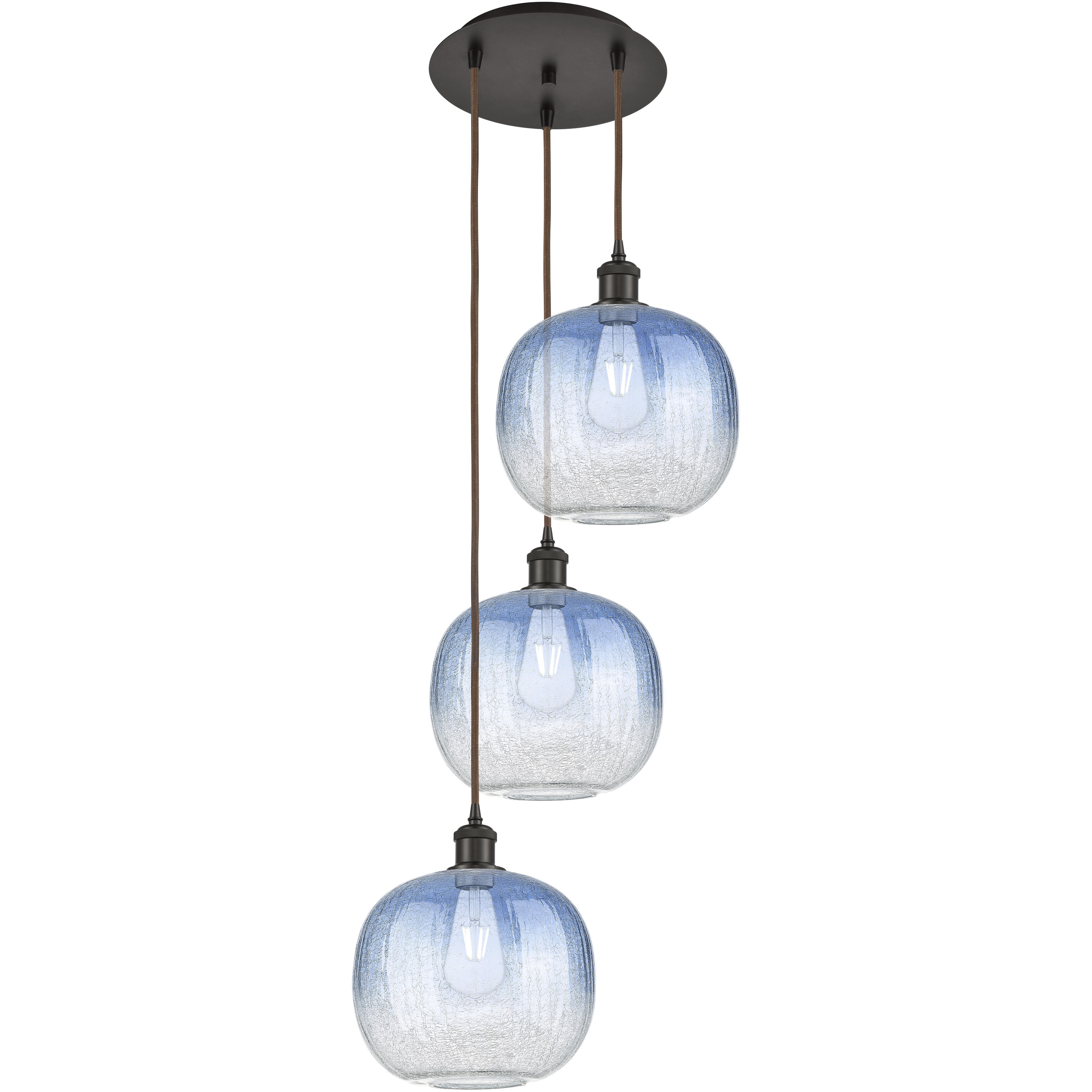 Ballston Brookhaven Sphere 3 Light 17 inch Oil Rubbed Bronze Multi Pendant Ceiling Light in Sapphire Blue Glass