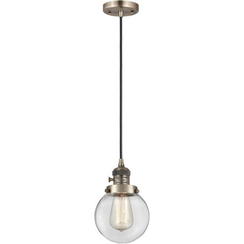 Franklin Restoration Beacon LED 6 inch Antique Brass Mini Pendant Ceiling Light in Clear Glass