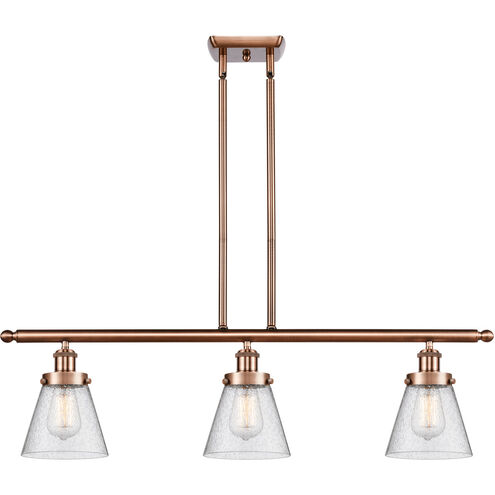 Ballston Small Cone LED 36 inch Antique Copper Island Light Ceiling Light in Seedy Glass