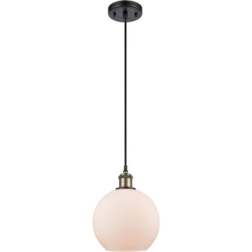 Ballston Athens LED 8 inch Black Antique Brass Mini Pendant Ceiling Light in Matte White Glass, Ballston