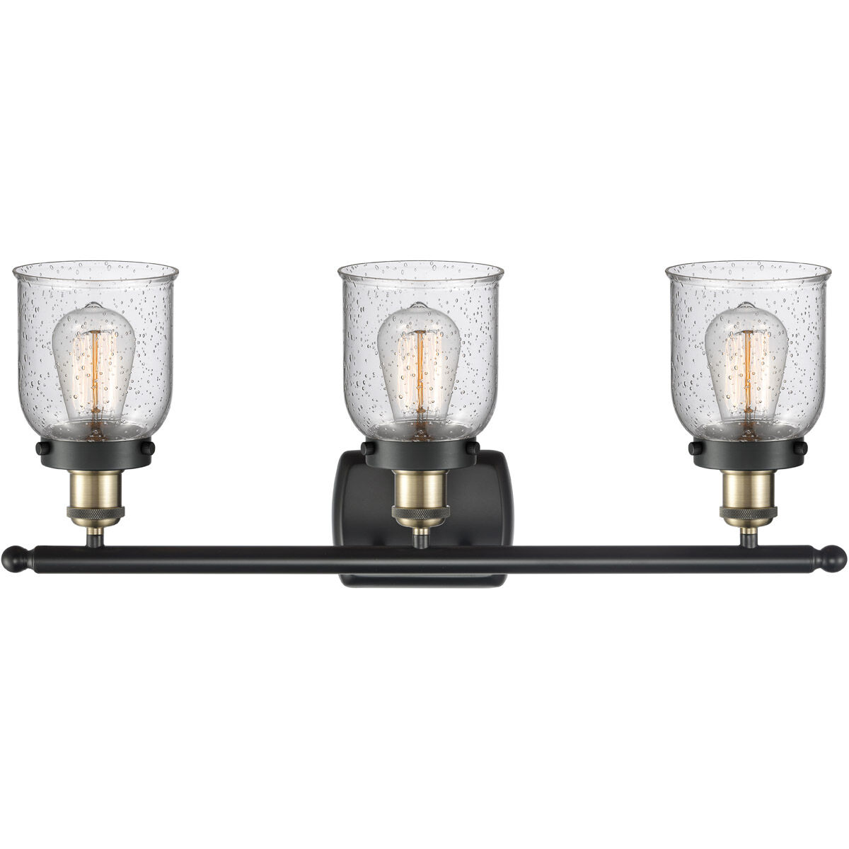 Ballston Small Bell LED 26 inch Black Antique Brass Bath Vanity Light Wall Light in Seedy Glass