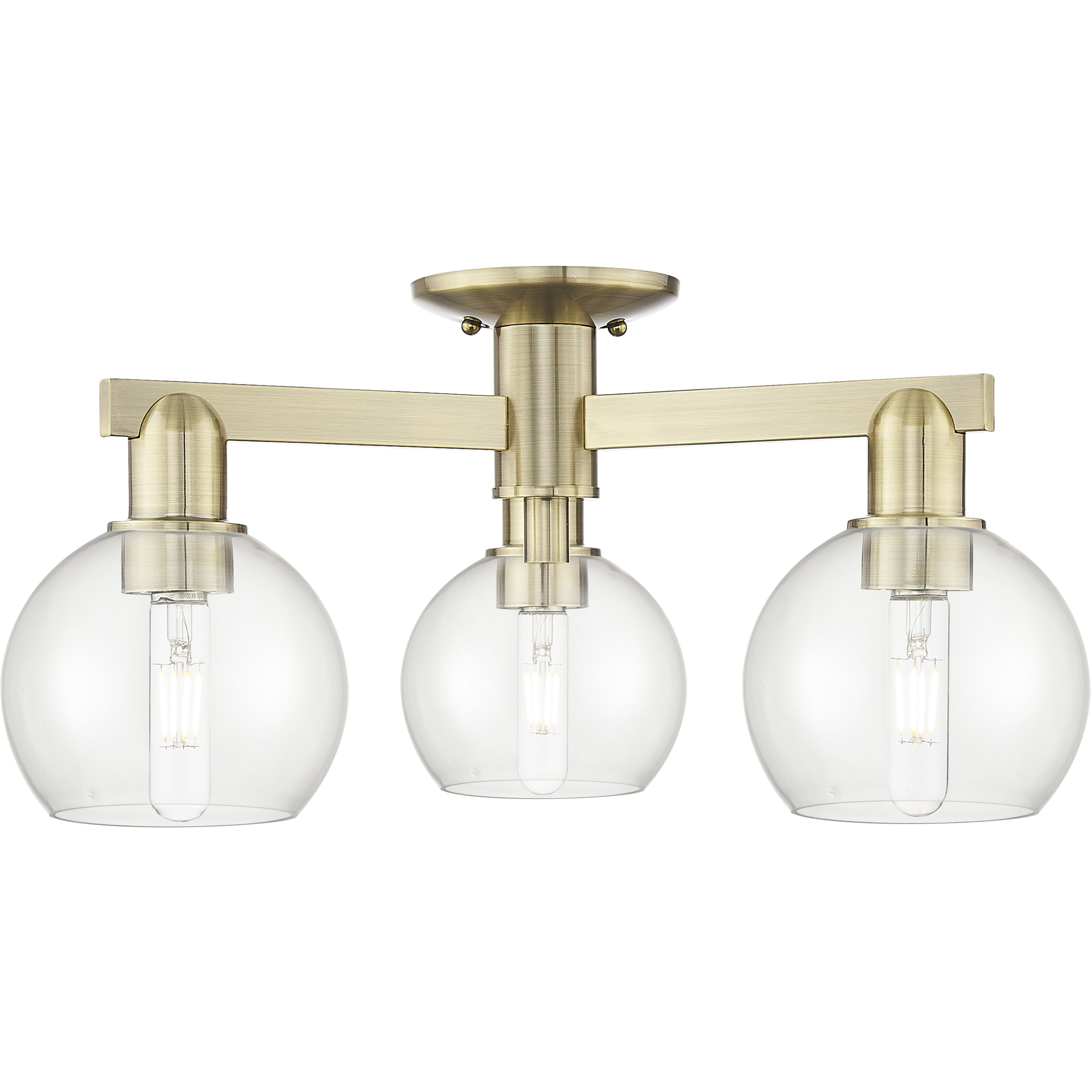 Arcadia Athens 3 Light 23.38 inch Antique Brass Semi-Flush Mount Ceiling Light in Clear