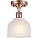 Ballston Dayton LED 6 inch Antique Copper Semi-Flush Mount Ceiling Light in White Glass, Ballston