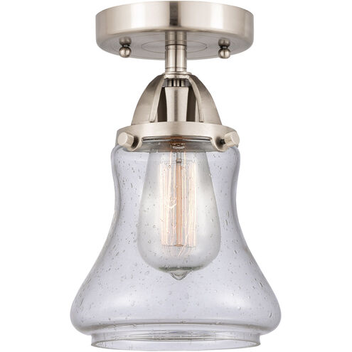 Nouveau 2 Bellmont LED 6 inch Brushed Satin Nickel Semi-Flush Mount Ceiling Light in Seedy Glass