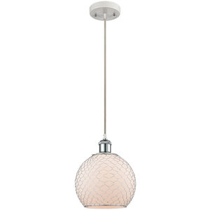 Ballston Farmhouse Chicken Wire 1 Light 8 inch White and Polished Chrome Mini Pendant Ceiling Light in White Glass with Nickel Wire, Ballston