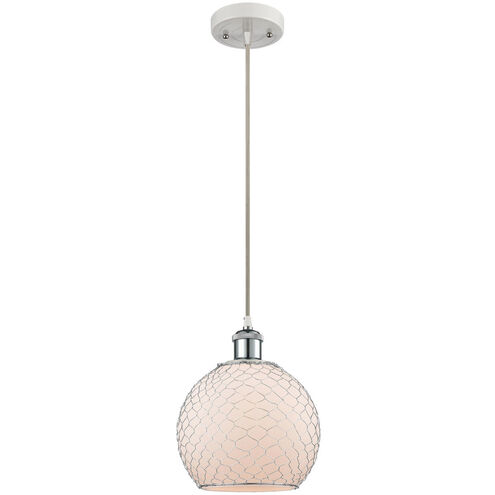 Ballston Farmhouse Chicken Wire 1 Light 8 inch White and Polished Chrome Mini Pendant Ceiling Light, Ballston