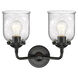 Nouveau Small Bell 2 Light 13 inch Oil Rubbed Bronze Bath Vanity Light Wall Light in Seedy Glass, Nouveau