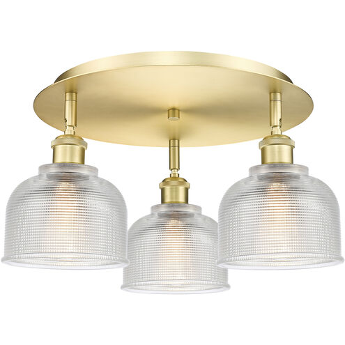 Dayton 3 Light 17.25 inch Satin Gold Flush Mount Ceiling Light in Clear
