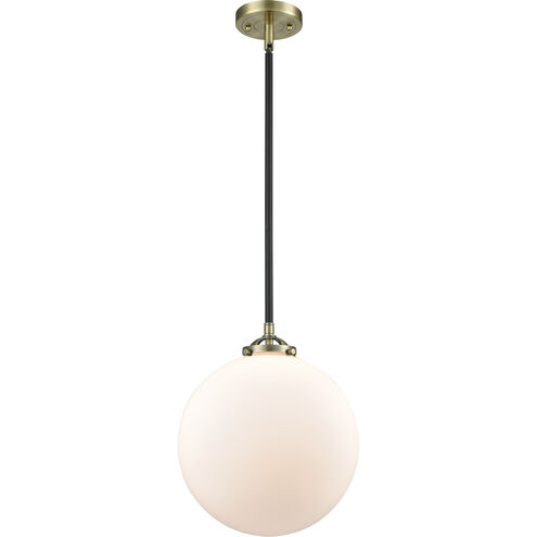 Nouveau XX-Large Beacon LED 12 inch Black Antique Brass Mini Pendant Ceiling Light in Matte White Glass, Nouveau