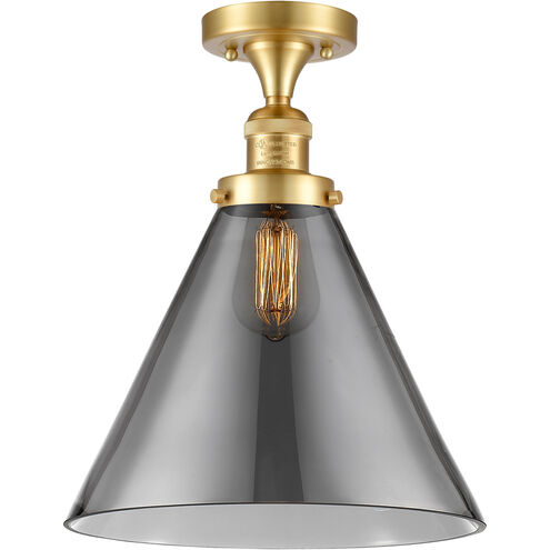Franklin Restoration X-Large Cone 1 Light 12 inch Satin Gold Semi-Flush Mount Ceiling Light in Plated Smoke Glass, Franklin Restoration