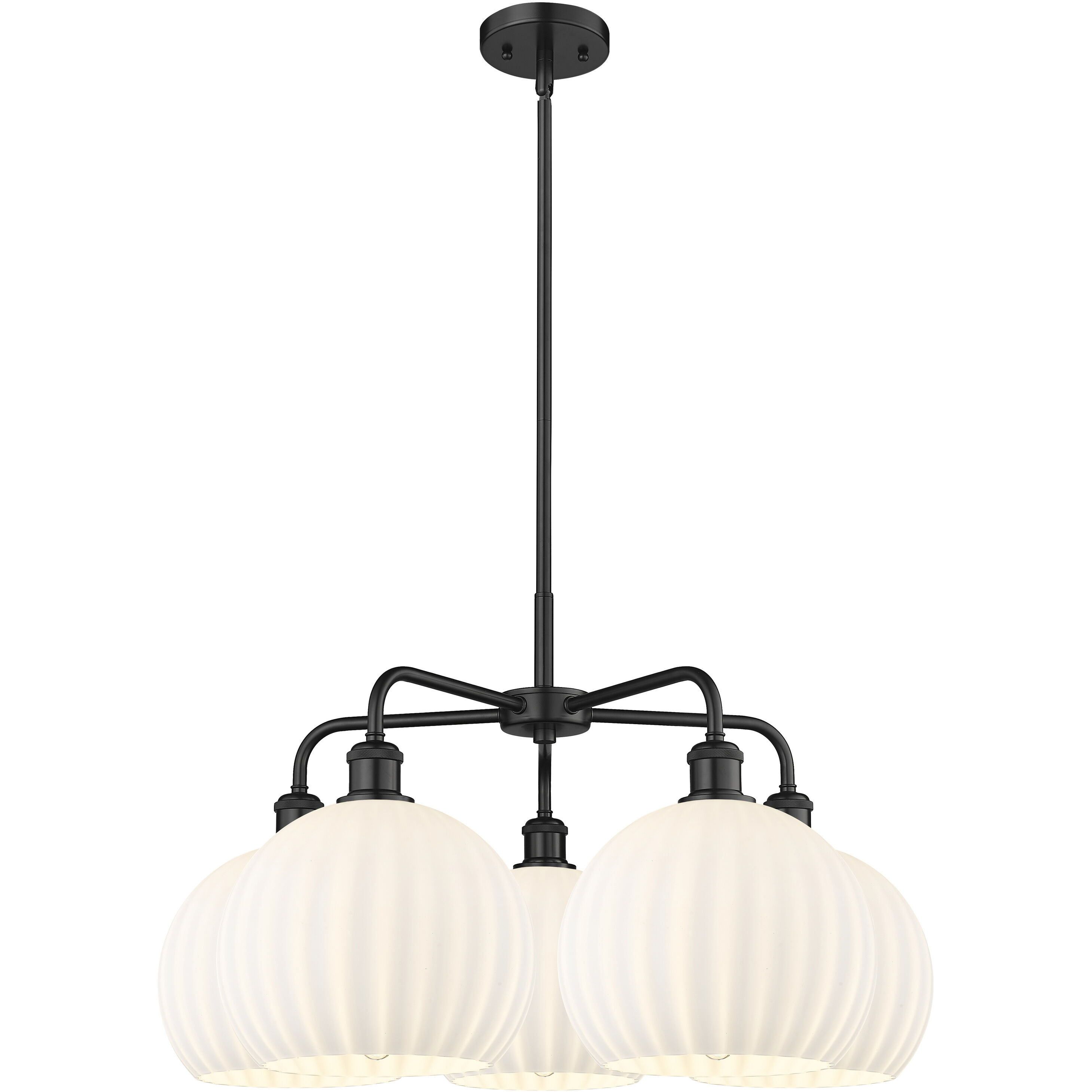 Ballston White Venetian 5 Light 28 inch Matte Black Stem Hung Chandelier Ceiling Light