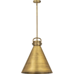 Newton Cone 1 Light 18 inch Brushed Brass Stem Hung Pendant Ceiling Light