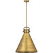 Newton Cone 1 Light 18 inch Brushed Brass Stem Hung Pendant Ceiling Light