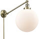 XX-Large Beacon 20 inch 100 watt Antique Brass Swing Arm Wall Light in Matte White Glass, Franklin Restoration