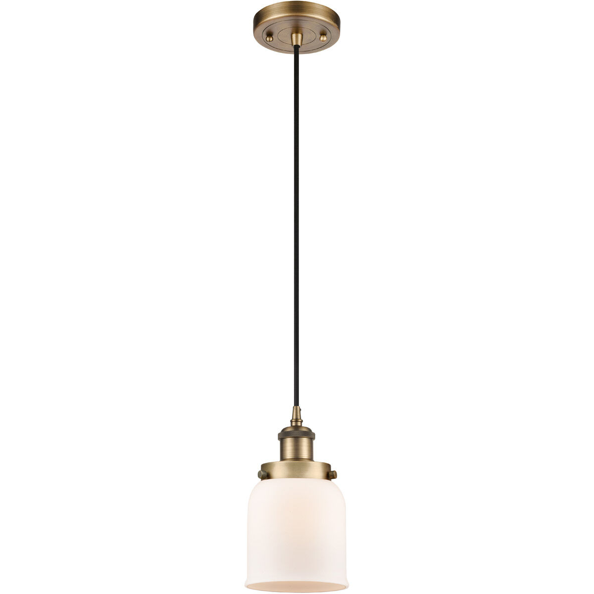 Ballston Small Bell LED 5 inch Brushed Brass Mini Pendant Ceiling Light in Matte White Glass, Black Textured