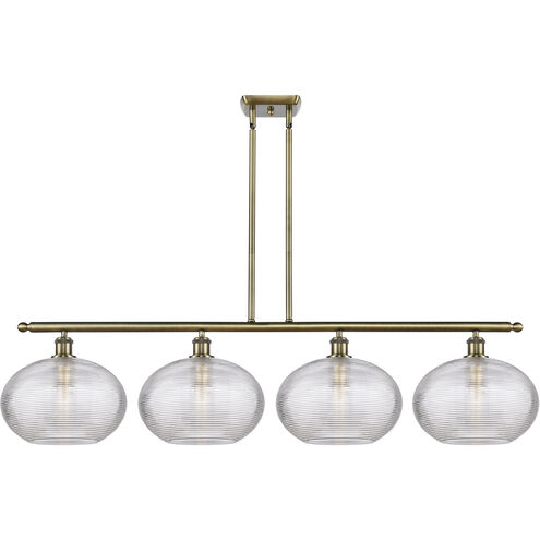Ballston Ithaca 4 Light 50.25 inch Antique Brass Stem Hung Island Light Ceiling Light