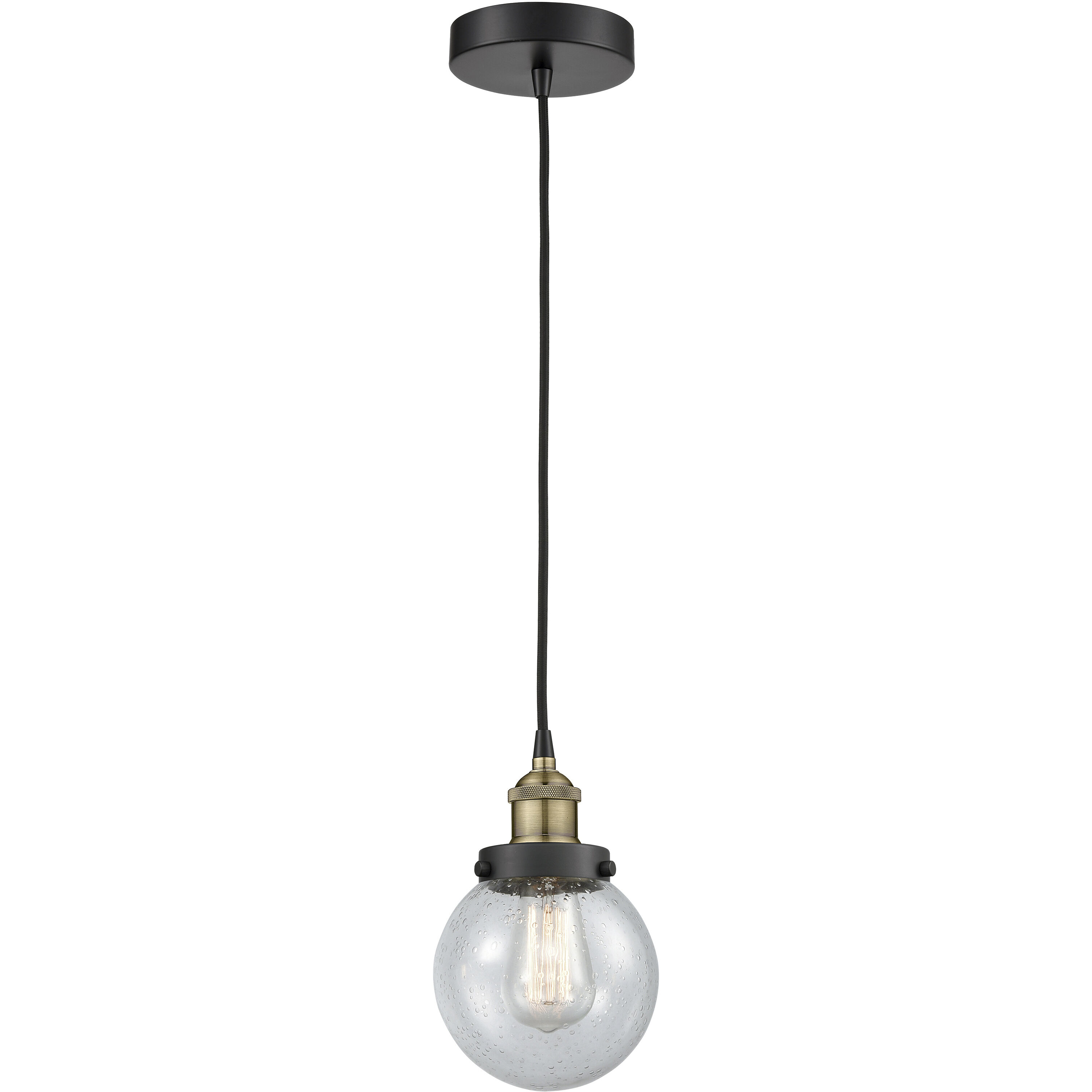Beacon 1 Light 6 inch Black Antique Brass Mini Pendant Ceiling Light in Seedy Glass