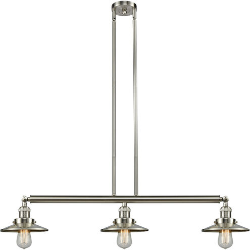 Franklin Restoration Railroad 3 Light 41 inch Brushed Satin Nickel Island Light Ceiling Light, Franklin Restoration