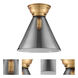 Aditi X-Large Cone 1 Light 12 inch Brushed Brass Flush Mount Ceiling Light in Light Smoke Glass, Aditi