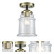 Nouveau Canton LED 6 inch Black Antique Brass Semi-Flush Mount Ceiling Light in Clear Glass, Nouveau