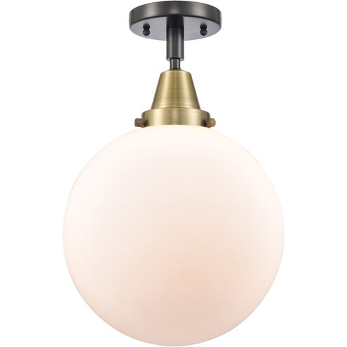 Franklin Restoration Beacon 1 Light 10 inch Black Antique Brass and Matte Black Flush Mount Ceiling Light in Matte White Glass