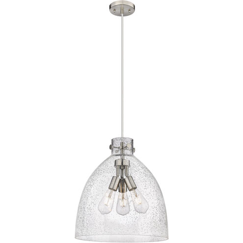 Newton Bell 3 Light 18 inch Satin Nickel Pendant Ceiling Light in Seedy Glass