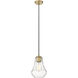 Fairfield LED 7 inch Brushed Brass Mini Pendant Ceiling Light in Seedy Glass