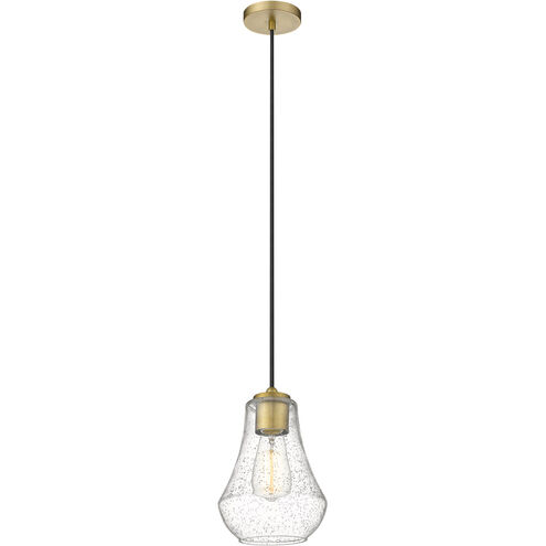 Fairfield LED 7 inch Brushed Brass Mini Pendant Ceiling Light in Seedy Glass
