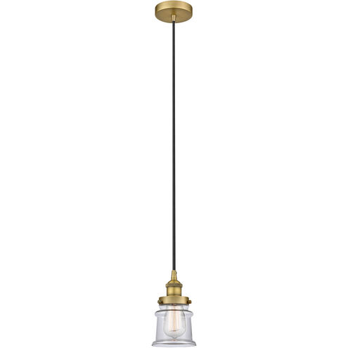 Edison Canton LED 6 inch Brushed Brass Mini Pendant Ceiling Light in Clear Glass
