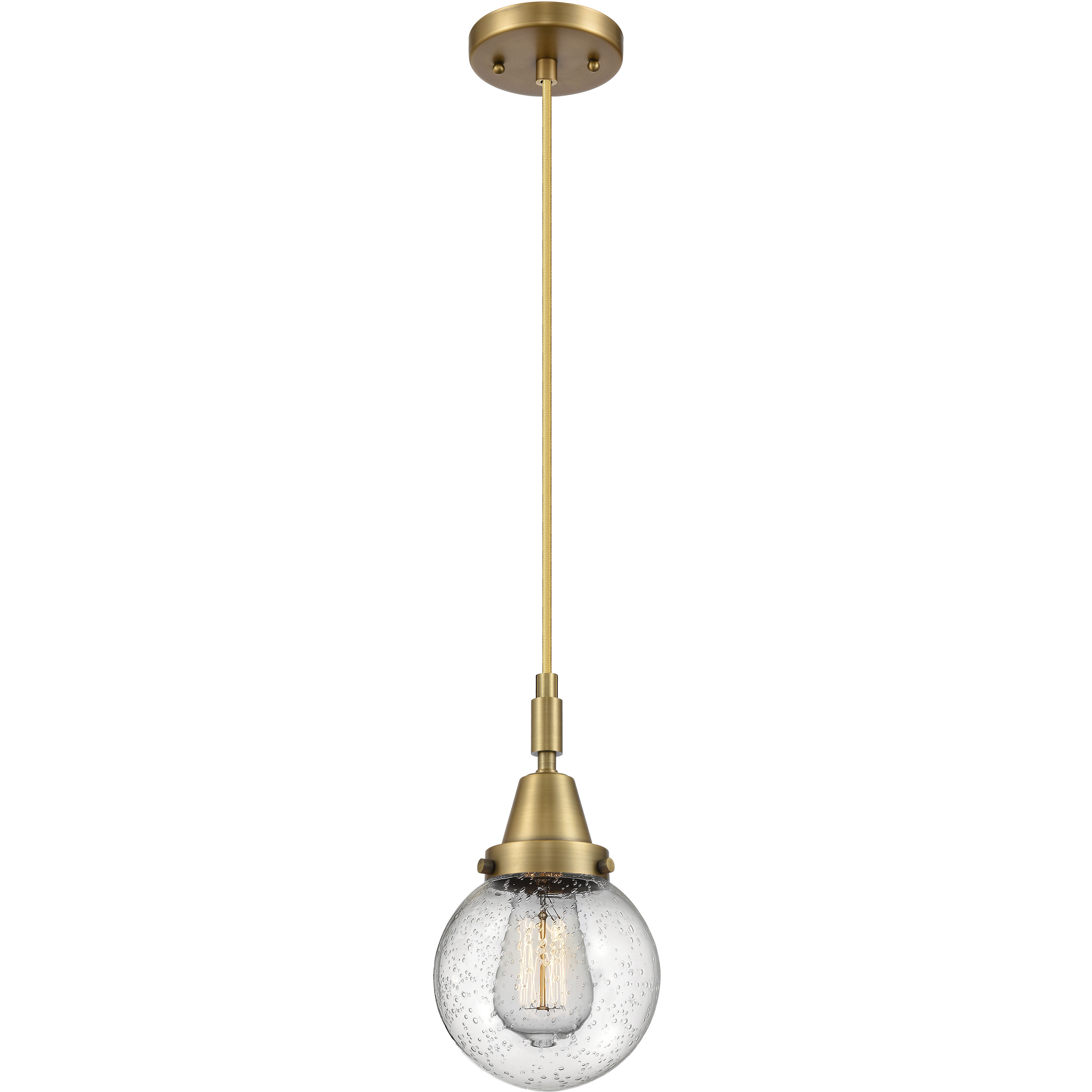 Beacon 1 Light 6 inch Brushed Brass Mini Pendant Ceiling Light in Seedy Glass