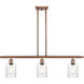 Ballston Hadley 3 Light 36 inch Antique Copper Island Light Ceiling Light in Clear Glass, Ballston