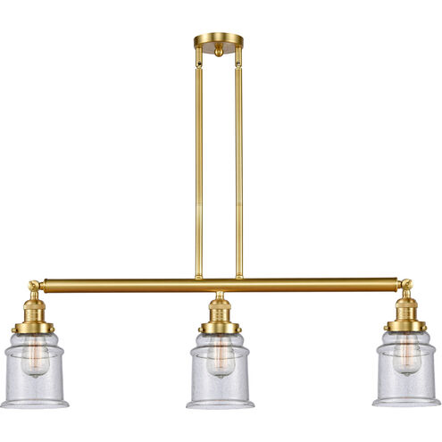 Franklin Restoration Canton 3 Light 39 inch Satin Gold Island Light Ceiling Light in Seedy Glass, Franklin Restoration