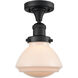 Franklin Restoration Olean 1 Light 7 inch Matte Black Semi-Flush Mount Ceiling Light in Matte White Glass, Franklin Restoration