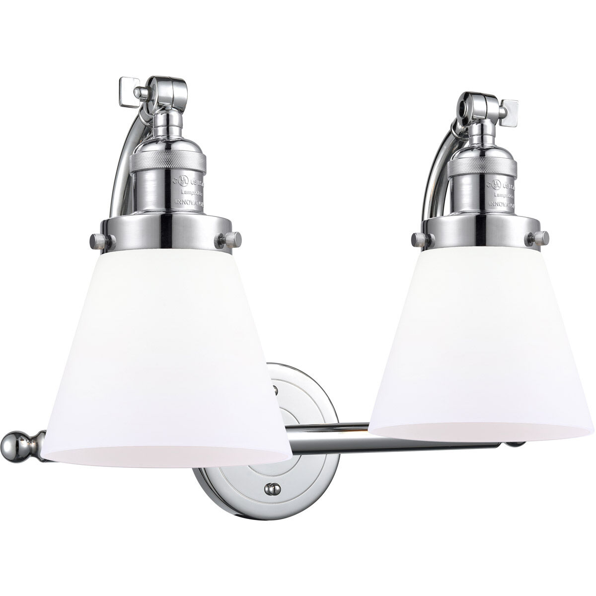 Franklin Restoration Small Cone LED 18 inch Polished Chrome Bath Vanity Light Wall Light in Matte White Glass, Franklin Restoration