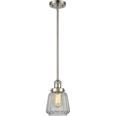 Franklin Restoration Chatham LED 6 inch Brushed Satin Nickel Mini Pendant Ceiling Light in Clear Glass, Franklin Restoration