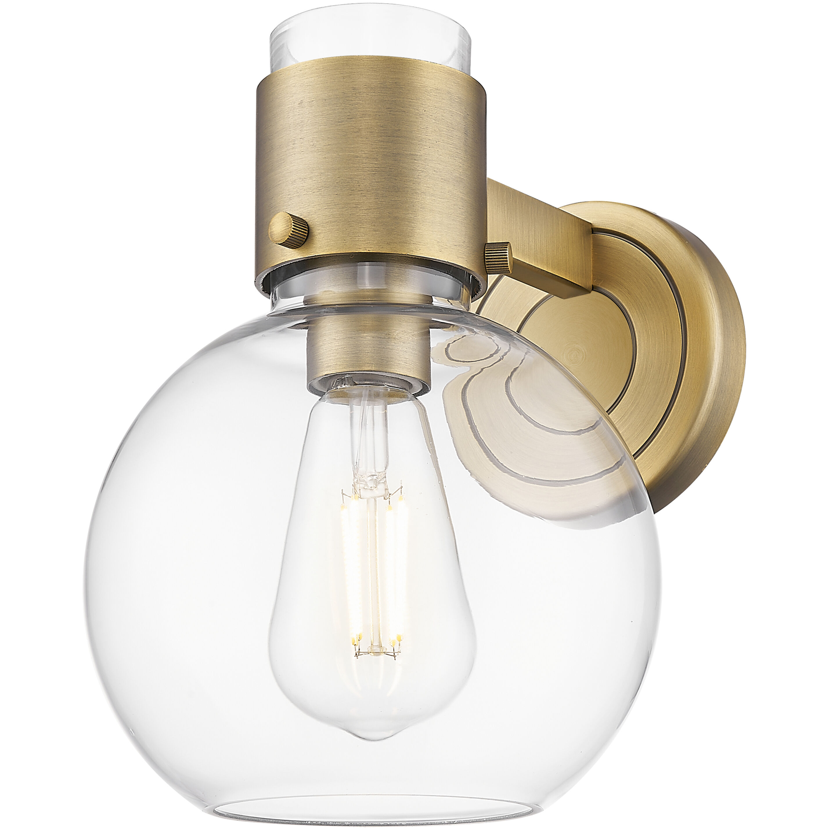 Lawton Sphere Sconce Wall Light in Brushed Brass, Clear Glass