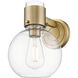 Lawton Sphere Sconce Wall Light in Brushed Brass, Clear Glass