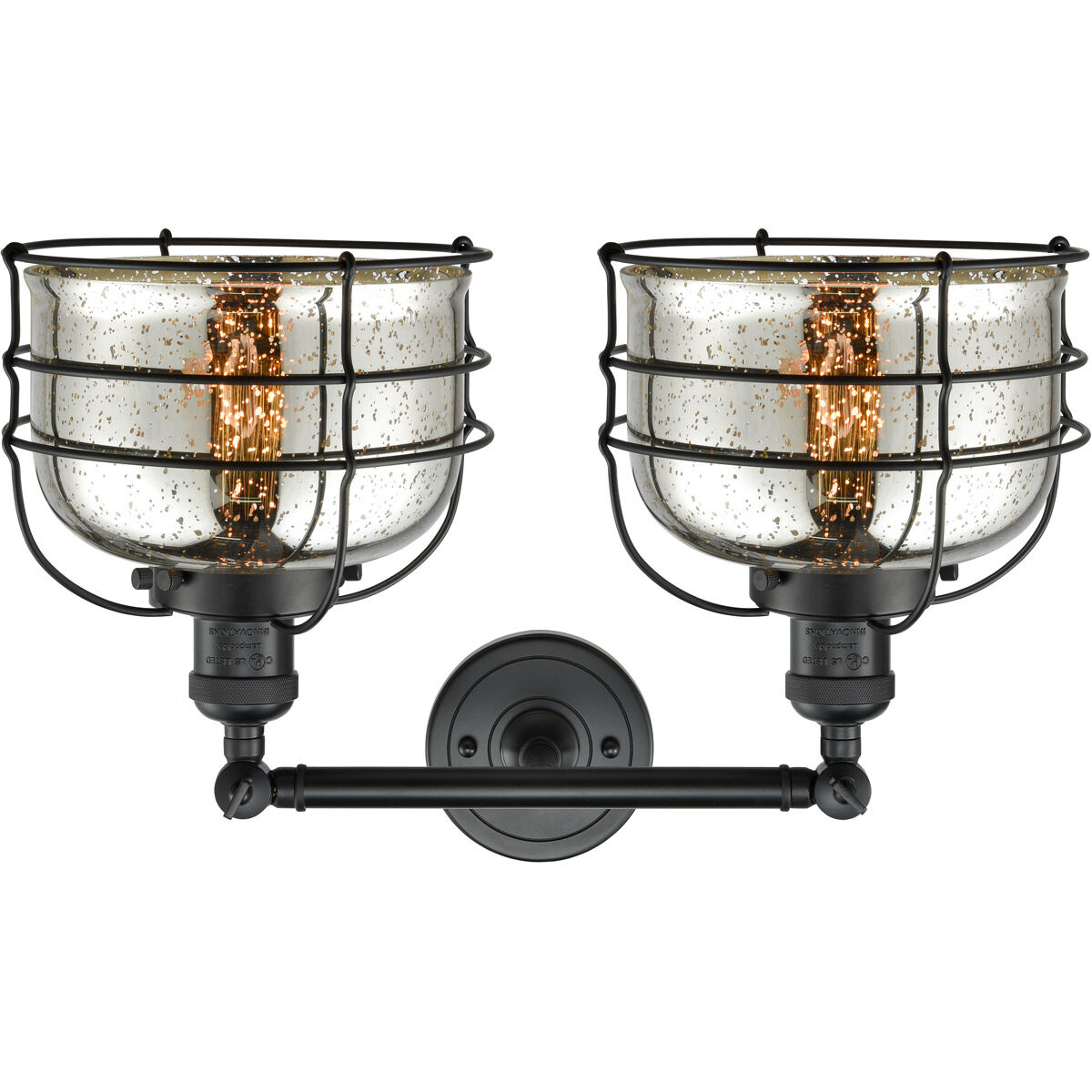 Franklin Restoration Large Bell Cage LED 19 inch Matte Black Bath Vanity Light Wall Light in Silver Plated Mercury Glass, Franklin Restoration