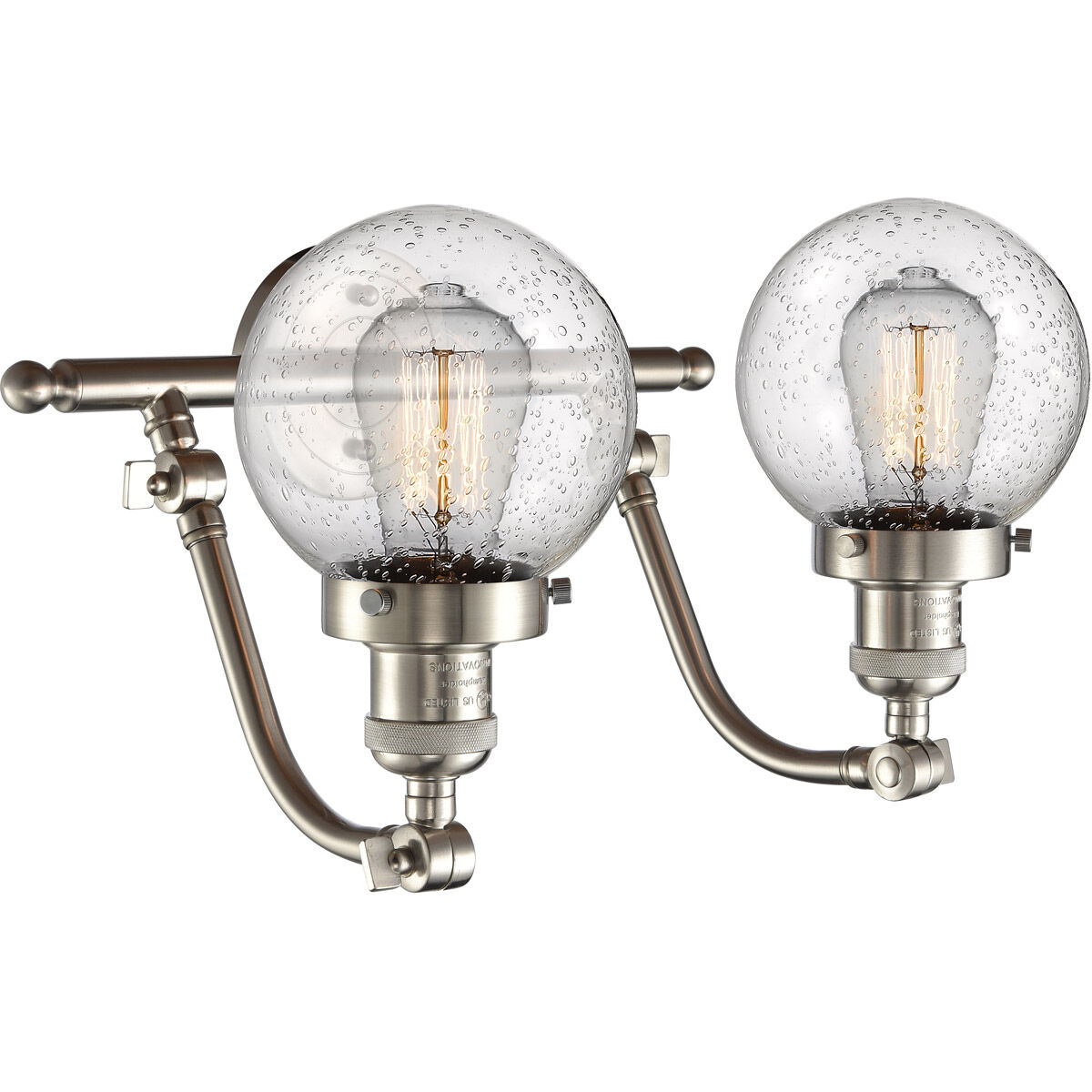 Franklin Restoration Beacon 2 Light 16 inch Brushed Satin Nickel Bath Vanity Light Wall Light in Seedy Glass, Franklin Restoration
