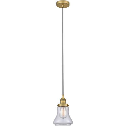 Edison Bellmont LED 6.25 inch Brushed Brass Mini Pendant Ceiling Light in Clear Glass