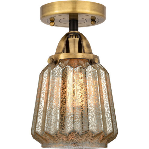 Nouveau 2 Chatham LED 6 inch Black Antique Brass Semi-Flush Mount Ceiling Light in Mercury Glass