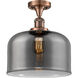 Franklin Restoration X-Large Bell LED 12 inch Antique Copper Semi-Flush Mount Ceiling Light in Plated Smoke Glass, Franklin Restoration